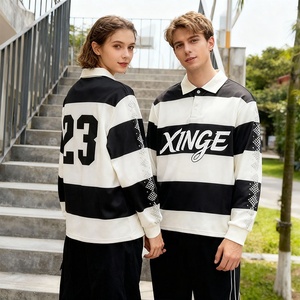<strong>2026</strong> New Arrival Streetwear American-Style Fashion Long-Sleeve Striped Shirt Custom Rhinestone Printed Casual Unisex <strong>Polo</strong> Shirt - Product Image 1
