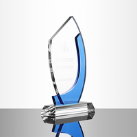 Plaque en cristal bleu, trophée en cristal personnalisé MH-J0261