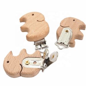 Vente en gros de chaîne de sucette pour bébé DIY Jouets de dentition Accessoires Animal en bois de hêtre Éléphant Pince factice naturelle - Product Image 2