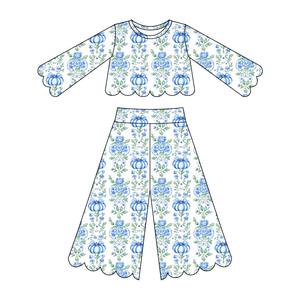 Pre-ordenar Conjunto de 2 Piezas para Niñas con Estampado de Halloween de Otoño, Lindo Conjunto de Pantalones de Pierna Ancha con Ribete Festoneado y Manga Larga, Ropa de Moda - Product Image 4