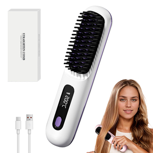 Electric Hot Comb Portable Hair <b>Straightener</b> <b>Cordless</b> Hair Styling Brush USB Rechargeable for Daily Use - Product Image 1