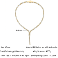 Collier tennis de luxe en argent S925 entièrement serti de moissanite, en forme de Y, style lariat, bijou statement HipHop pour femme, cadeau pour mariage ou fête