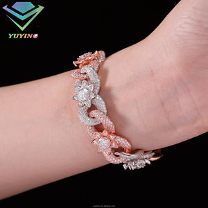 VENTA CALIENTE 15mm Colorido Moissanite Flor Listo Stock Cuban Link Hip Hop Fancy Diamond Cuban Link Chain Moissanite 925 - Product Image 5