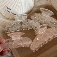 Élégantes pinces à cheveux en acétate transparentes à imprimé dentelle, grandes, avec strass étincelants, type griffe de requin, pour usage quotidien féminin