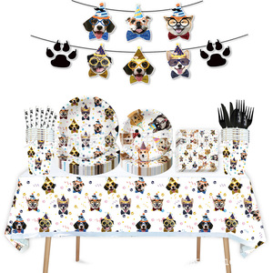 Pet Dog Themed Party Tableware Set Paper Plates Napkins <b>Tablecloth</b> Decorations Birthday Party Supplies <b>Rectangle</b> Shape - Product Image 1