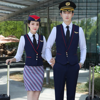 Uniforme d'aviation personnalisé pour femmes et hommes, design de mode, bleu, Malaisie, Singapour, personnel, hôtesse de l'air, pilote, capitaine, vente en gros
