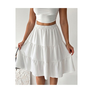 Jupe midi superposée élastique pour femme Airobin, jupe fluide à volants blanche pour l'été - Product Image 1