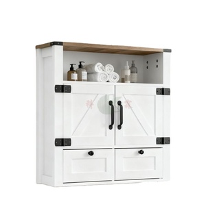 Armoire de salle de bain murale rustique de style ferme avec miroir, <span class=keywords><strong>porte</strong></span> <span class=keywords><strong>coulissante</strong></span> de type grange et tiroirs de rangement pour cuisine, buanderie et entrée - Product Image 1