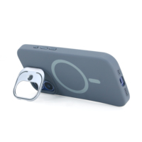 Coque de téléphone en silicone liquide pour iPhone 17 Air, avec béquille pliable en métal pour objectif d'appareil photo, protection antichoc