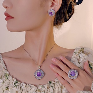 Wholesale Fashion Eco-friendly Copper 14-10mm Violet Zirconia Non Tarnish Floral Pendant <b>Earrings</b> Jewelry <b>Set</b> for Refined - Product Image 6