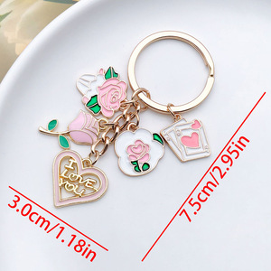 Bán Buôn Thời Trang Sáng Tạo Dễ Thương New Kim Loại Màu Hồng Hoa Hình Trái Tim Keychain Phụ Kiện Túi Xách Mặt Dây Chuyền Trang Trí - Product Image 6
