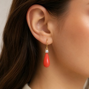 Orecchini Pendenti Decorati con Salmone e Corallo Rosso, Ornamenti Vintage da Indossare per Spose e Uso Quotidiano - Product Image 2