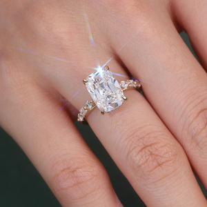 main stone 4.01carat Elongated cushion Old mine cut lab grown diamond <b>ring</b> With edge stone real 18k gold engagement wedding <b>ring</b> - Product Image 3