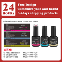 Venta al por mayor de esmalte de uñas de gel UV vegano con logotipo personalizado diseñador francés DIY amigable 15ml botella de embalaje no tóxico respetuoso con el medio ambiente salón