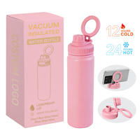 Bouteille d'eau en acier inoxydable à double paroi de 22 oz avec support magnétique pour téléphone, isolée sous vide, anti-fuite, gourde de sport et de voyage OEM