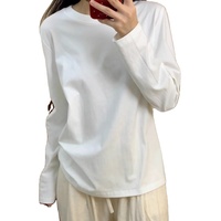 T-shirt décontracté à manches longues en pur coton blanc pour femme Muguyu, couche de base d'automne, traitement sans repassage, modèle n° 260604195