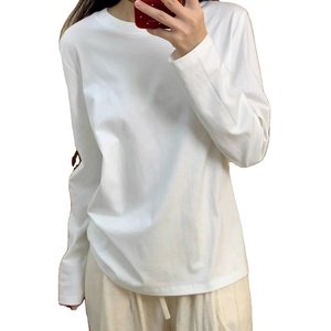 <span class=keywords><strong>Camiseta</strong></span> de Manga Larga Blanca de Algodón Puro para <span class=keywords><strong>Mujer</strong></span>, Estilo Casual, Otoño, Capa Base, Sin Planchado, Modelo No. Muguyu 260604195 - Product Image 1