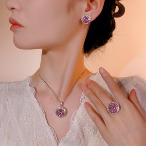 Minimalist Eco-friendly Copper Gold Plated 14-10MM Rose Cut Zircon Geometric Pendant <b>Earrings</b> Ring Jewelry <b>Set</b> for Women - Product Image 6