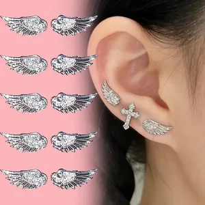 Shiny <b>Stud</b> Earrings for Women Wing Shape Earring <b>Studs</b> Ear Piercing Fashion Cute Jewelry Gifts Punk Gothic Cross Decoration - Product Image 1