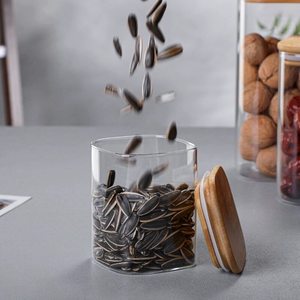 Bouteille en verre carrée avec couvercle en bambou et bois, récipient hermétique, bocal de rangement pour condiments, thé et fruits secs - Product Image 4