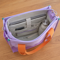 Sac fourre-tout en toile Flying Whale Color Block avec compartiment pour ordinateur portable, porte-bouteille, poches zippées, sac de travail, sac de bureau, sac d'enseignant, personnalisable