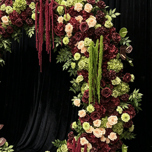Modern Wine Red Sage Green Handmade Silk Flower Arch Frame Full Floral Arch for Wedding Entrance Background Environment-Friendly - Product Image 2