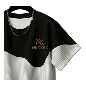 T-shirt thermique pour homme 100 % coton, noir et blanc, col rond, imprimé, style urbain, respirant, en tissu tricoté sur le devant, idéal pour l'été - Product Image 5