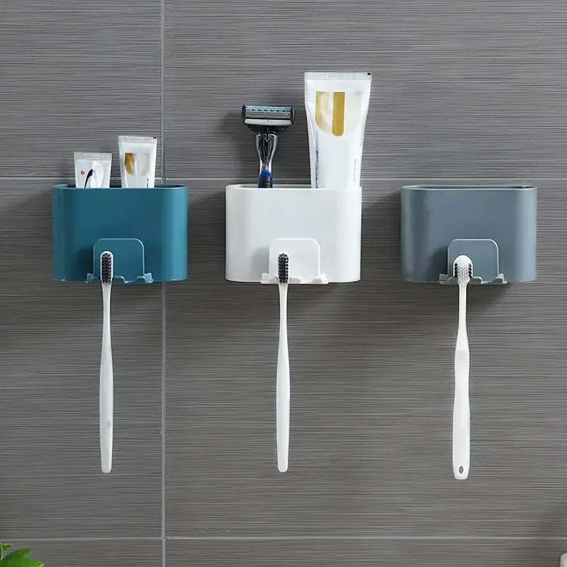 Kotak penyimpanan sikat gigi, tempat penyimpanan kosmetik sikat gigi terpasang di dinding kamar mandi