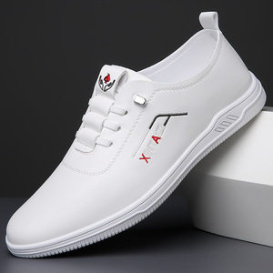 Zapatos Casuales Blancos para Hombre, Punta Redonda, Cuero Vacuno Genuino, Sin Cordones, Antideslizantes, Suela Suave, Zapatos para Caminar - Product Image 1