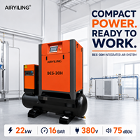 Compresor de Aire de Tornillo de 22kW, 1.6 MPa, Alta Presión, Velocidad Variable VFD, 1.9 M3/min, 380V, Bajo Ruido 75dB, Tanque Integrado