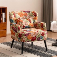 Fauteuil d'appoint rembourré à imprimé floral avec coussin assorti, pieds en bois noir, chaise longue pour salon, décoration intérieure