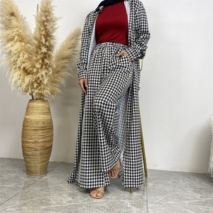 6674# Summer Fast Fashion 2 Piece <b>Set</b> Satin Printed Pant <b>Sets</b> With Buttons Long Cardigan Loose Women Pants for Muslim Women - Product Image 3