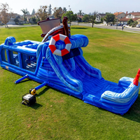 Parcours d'obstacles commercial gonflable en PVC pour aventure en mer, double piste humide et sèche