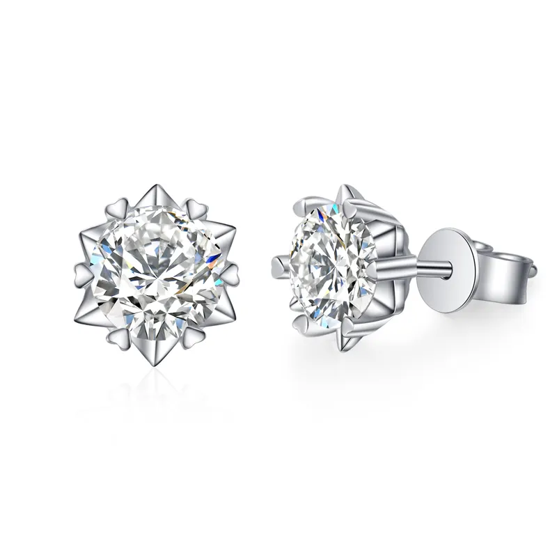 S925 Sterling Silver 1 Carat Moissanite Diamond Snowflake Push back Studs Earrings for Women Men Jewelry