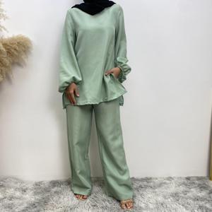 패션 이슬람 여성 투피스 세트 탑 바지 하이 퀄리티 겸손한 옷 이슬람 이드 두바이 터키 도매 2327 + 2328 - Product Image 2