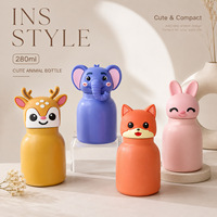 Botol minum termos anak-anak stainless steel vakum desain kepala hewan lucu 280ml bebas BPA, panas/dingin, portabel