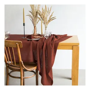OEKO TEX 100标准认证210gsm赤土亚麻桌布，适用于带有方形52英寸的餐厅