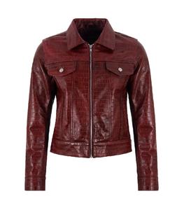 Gilet pour femme en cuir Nappa imprimé croco rouge foncé 100 % véritable, couleur tendance, marque privée, OEM, style moderne et classique - Product Image 2