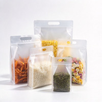 Sachet Doypack personnalisé en PET transparent, à soufflet latéral, thermoscellable, à fond plat, refermable, avec Flexiloop, de qualité alimentaire, pour riz et sucre, givré, pratique