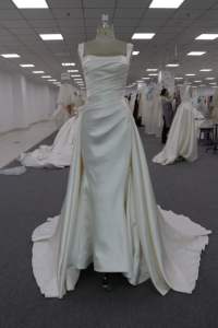 Robe <span class=keywords><strong>de</strong></span> mariée légère simple française Satin Hepburn traînant nouvelle mariée style coréen manches bouffantes blanc ivoire 2 pièces 2 en 1 Vestido Robe - Product Image 2