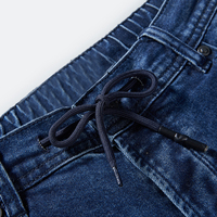 Jean slim déchiré bleu moyen pour homme, taille élastique avec cordon de serrage, denim délavé, OEM, marque privée DJSS2601M