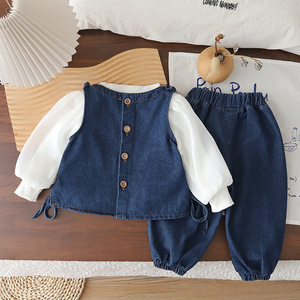 Ensemble de vêtements pour filles, <span class=keywords><strong>3</strong></span> pièces, doux et confortable, haut à manches longues, veste en jean, pantalon, pour le printemps, tenue décontractée quotidienne, vêtements d'extérieur - Product Image 2