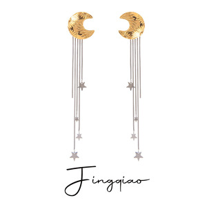 Elegant Star <b>Moon</b> Tassel Drop <b>Earrings</b> Stainless Steel Geometric Design Women's Party Jewelry - Product Image 5