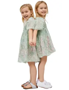 2022 Wholesale Summer Cute Girls Embroidered Floral One Piece Mother and Daughter Family Matching Mommy and Me Kids Outfits