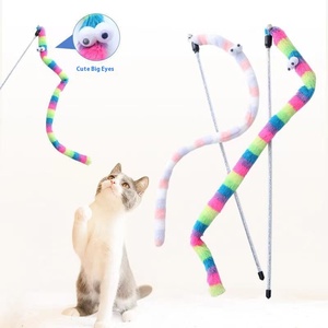Mainan tongkat kucing mewah interaktif 5cm, tongkat bermain dalam ruangan seperti hidup dengan pegas terbuat dari kayu plastik hewan peliharaan dan bahan bulu - Product Image 1