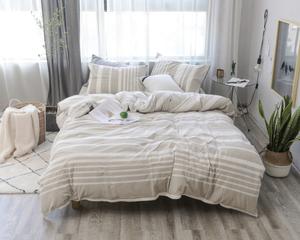 新入荷 100%オーガニックウォッシュドコットン寝具セット キルト掛け布団カバーセット 糸染めコットンストライプチェックシーツセット 枕カバー - Product Image 4