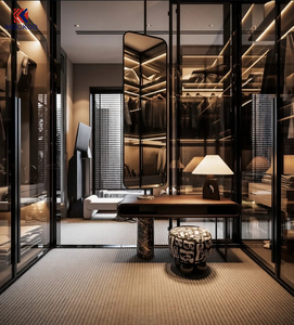 Armario de Lujo con Sistema de Puertas Corredizas de Vidrio, Moderno Armario de Almacenamiento Personalizado para Vestidor, Estante de Exhibición de Ropa con Luz LED - Product Image 6