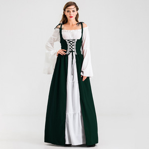 Robe de Cour pour Femme Européenne, Style Médiéval Renaissance, Col Carré Long, Coupe Trapèze, Color Block, Couleurs Contrastées, Taille Naturelle - Product Image 1