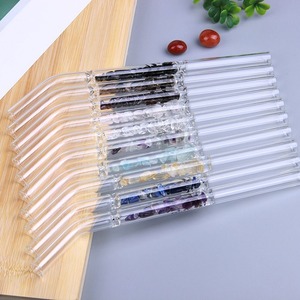 Pailles en verre courbées en quartz rose naturel de guérison pailles en verre réutilisables avec des pierres en cristal naturel de quartz - Product Image 4