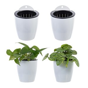 Vaso <span class=keywords><strong>da</strong></span> Fiori Moderno Bianco <span class=keywords><strong>in</strong></span> <span class=keywords><strong>Plastica</strong></span> <span class=keywords><strong>da</strong></span> 5 Pollici (circa 12,7 cm) con Sistema di Auto-Irrigazione, Piccolo Vaso <span class=keywords><strong>da</strong></span> Parete a Doppio Strato per Piante - Product Image 1